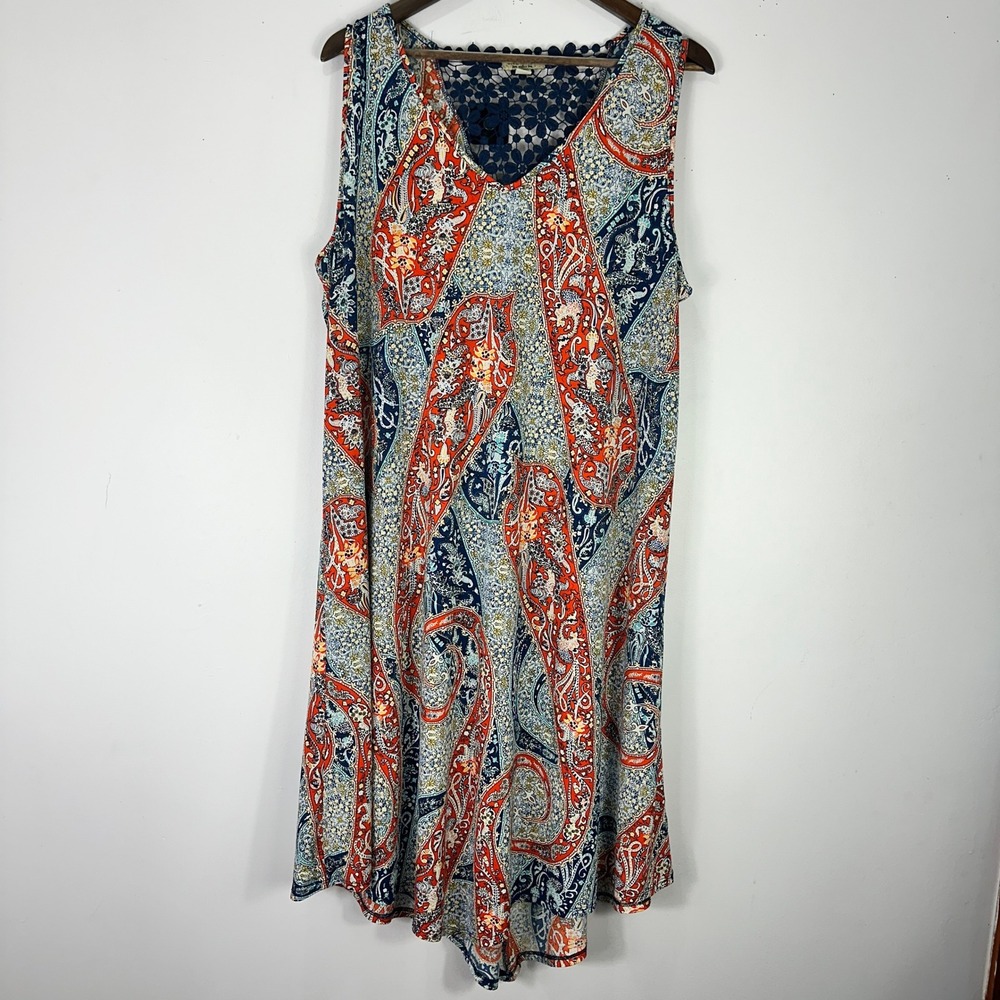 OneWorld Boho Midi Dress Womens Plus 2X Paisley Patchwork Indie Hippie Festival